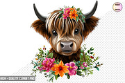 Floral Highland Cow Clipart Bundle, a Graphic by crative8112 (Thumbnail 3 of 8)