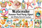 Summer Pool Party Clipart, an Illustration by Design Market (Thumbnail 1 of 5)