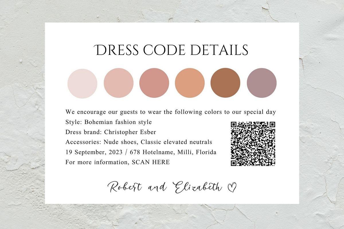 QR code wedding event attire card, a Card Template by EvaTemplates (Photo 5 of 5)