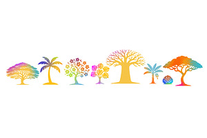 colored fruit tree cartoon set. A, an Object Illustration by Nenahliadava Design
