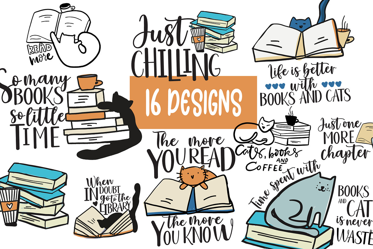 Coffee books and cats illustrations, an Animal Illustration by Veronika M (Photo 1 of 4)