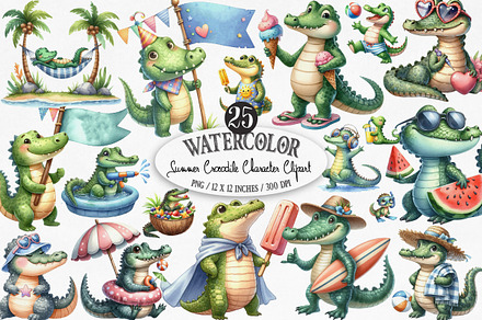 Summer Crocodile Character Clipart