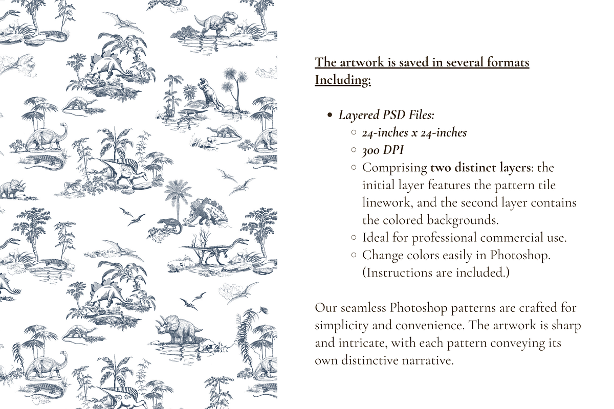 Dinosaur Toile de Jouy Pattern Set, a Background Graphic by Hughes Studio (Photo 4 of 6)