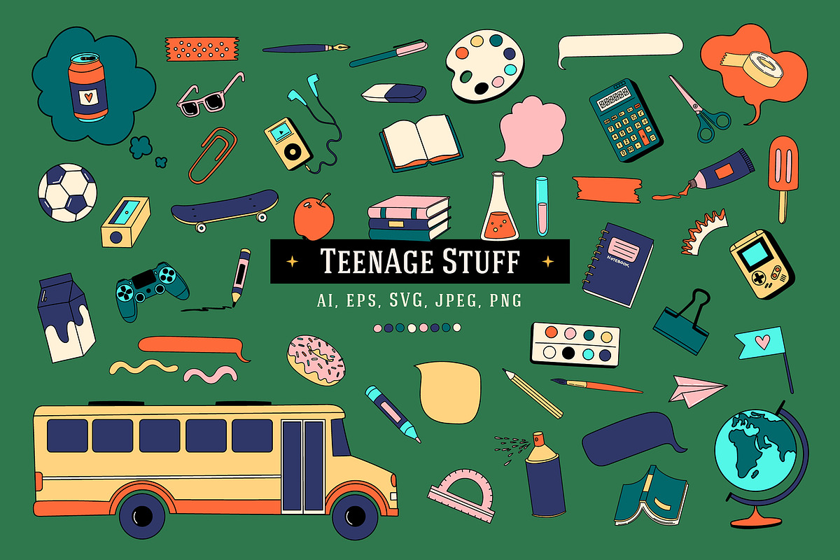 53 Teenage Stuff Set, an Education Illustration by helenreveur (Photo 1 of 2)
