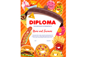 Kids diploma, fast food characters, an Education Illustration by Vector Tradition