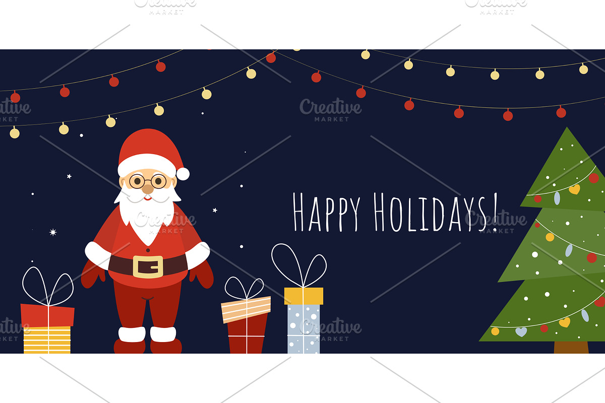 Holiday banner with cute Santa, an Object Illustration by Tati_Kli