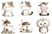 Watercolor Cute Farm Clipart, an Illustration by Designworld (Thumbnail 2 of 6)