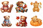 Watercolor Autumn Teddy Bear Clipart, an Illustration by DreamPrint404 (Thumbnail 4 of 6)