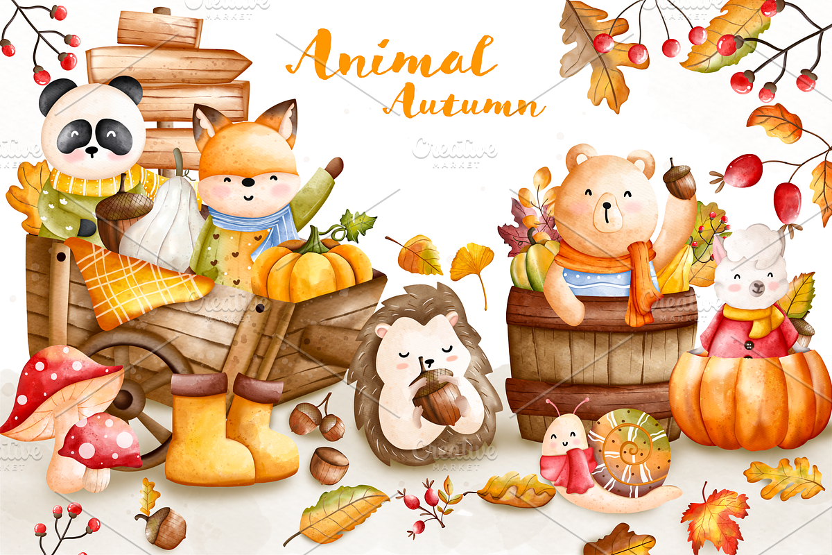 Autumn Animal Clipart, Fall Clipart, an Animal Illustration by Apixsala (Photo 1 of 15)
