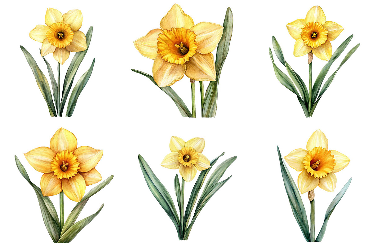 Watercolor Daffodil Flower Clipart, an Illustration by DreamPrint404 (Photo 3 of 7)