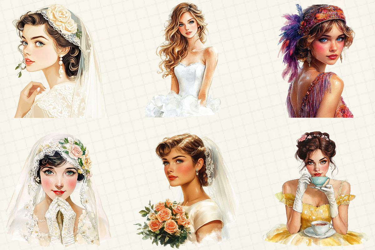 Wedding Retro Girl Clipart, an Illustration by OK Design (Photo 4 of 5)