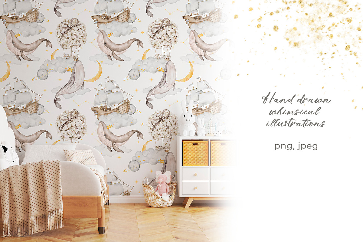 Dreamy Whales Watercolor Clip Art, a Decorative Illustration by Eves_Aquadreams (Photo 7 of 9)