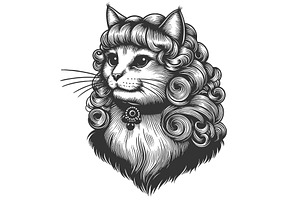Cat with Curly Hair Necklace vector, an Animal Illustration by AlexArt