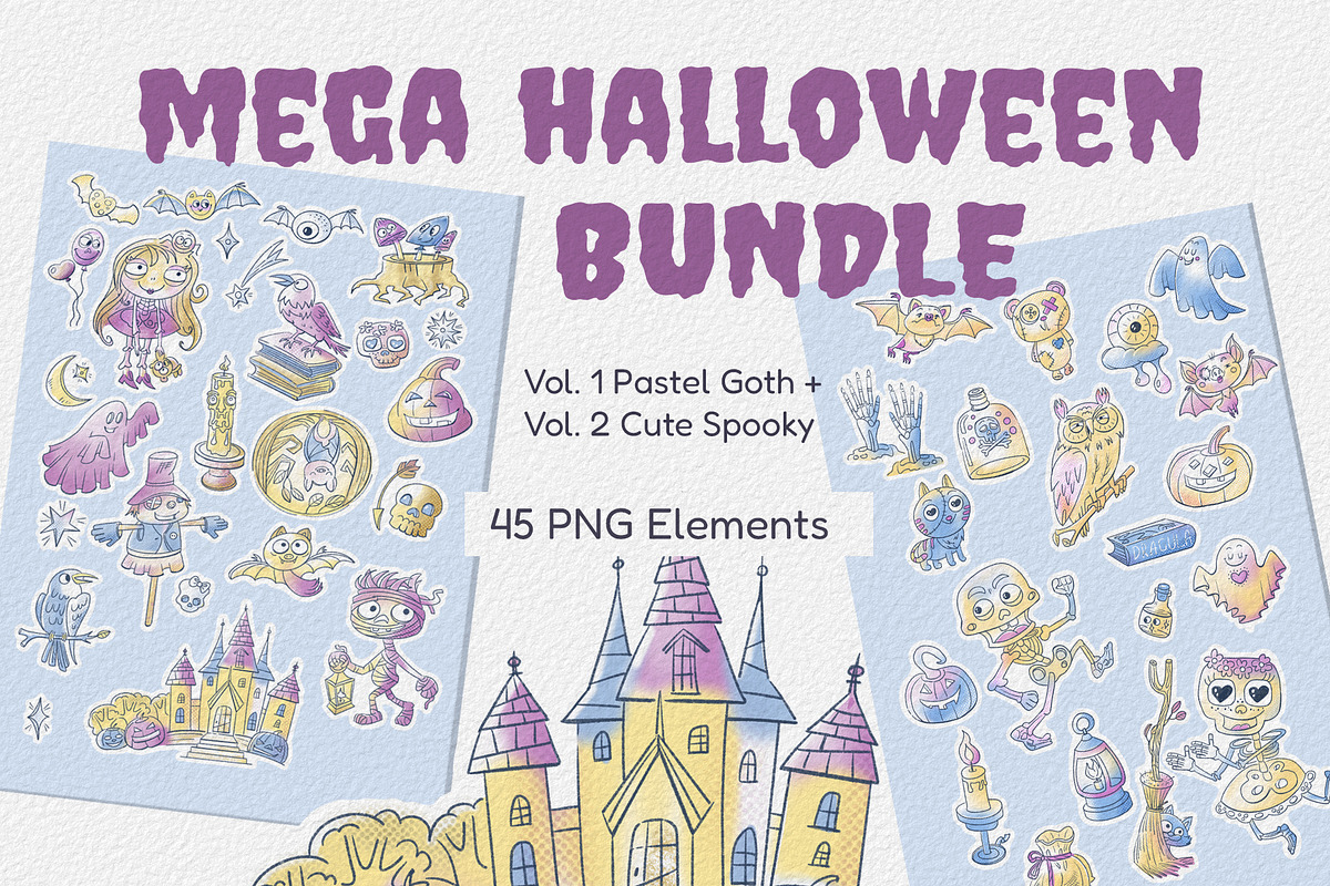 Cute Spooky Pastel Halloween Bundle, an Object Illustration by ArtyCats (Photo 1 of 6)