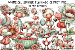 Whimsical Summer Flamingo Clipart PN, an Illustration by Daily.Designs