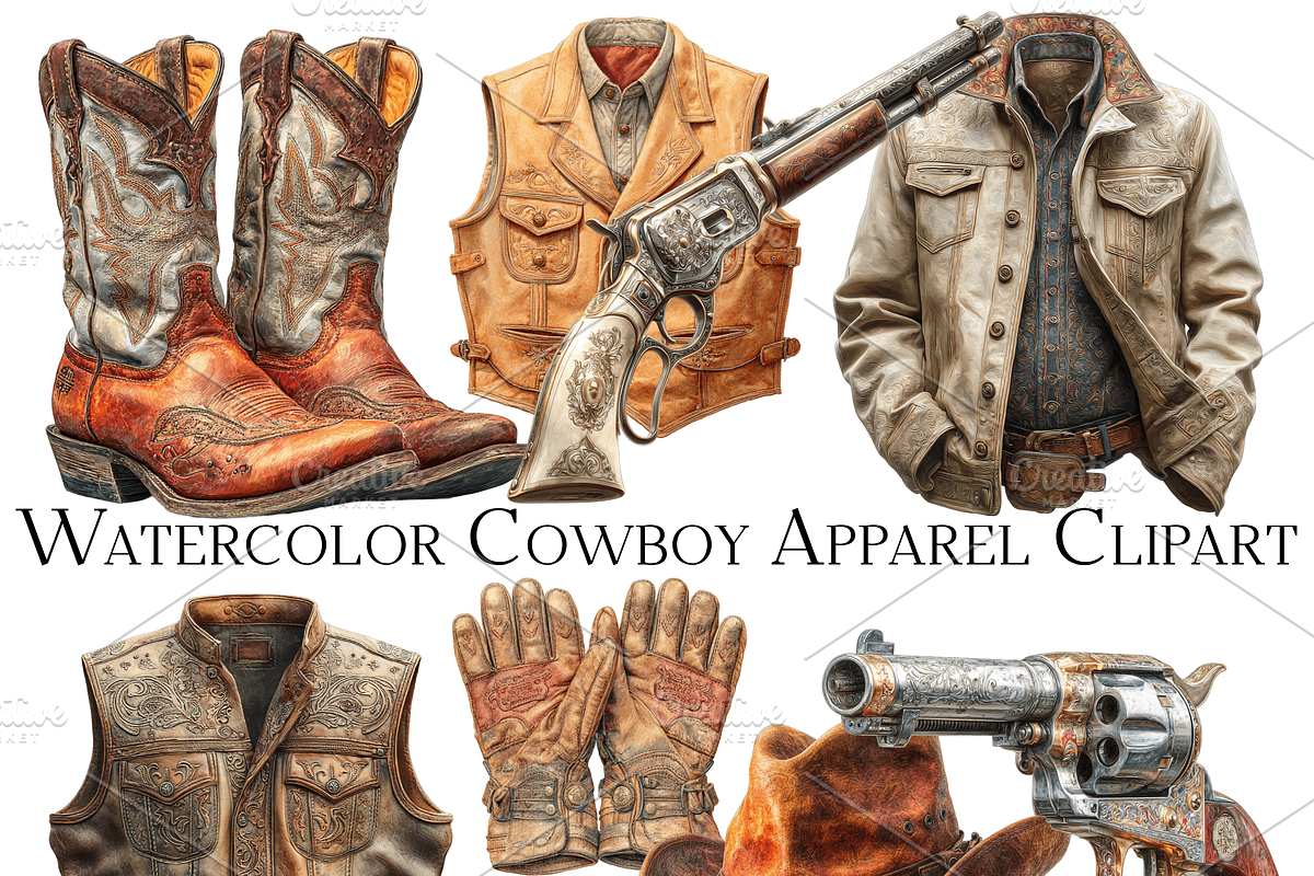 Watercolor Cowboy Apparel Clipart, an Object Graphic by ArtisticTimberStudio (Photo 2 of 2)