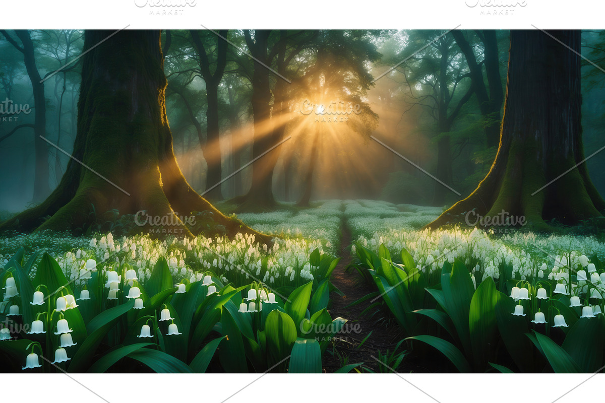 Sunlight streaming through forest, an Illustration by tilialucida