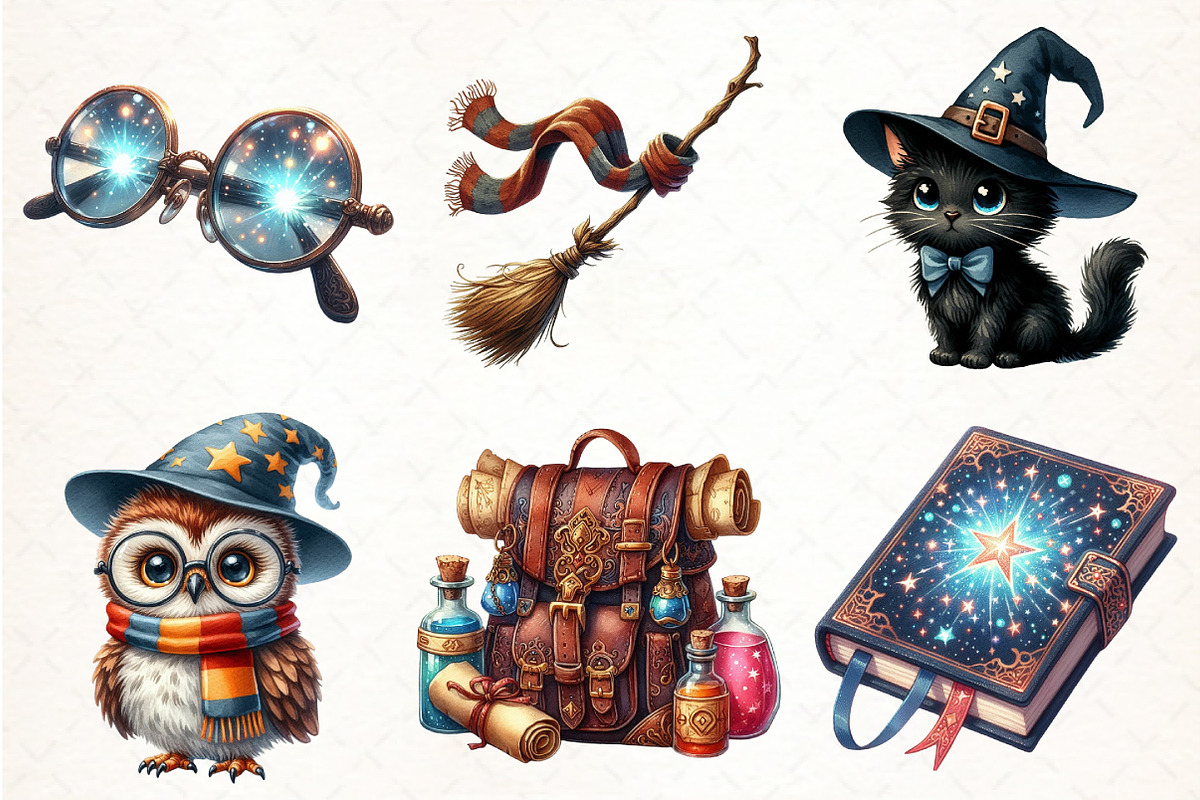Cute Magic School Watercolor Clipart, an Illustration by Pixels.Craft (Photo 2 of 7)