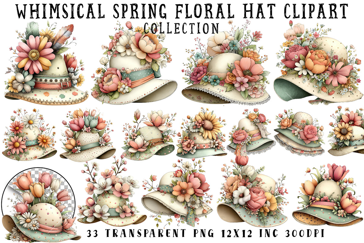 Whimsical Spring Floral Hat Clipart, an Illustration by OK Design (Photo 1 of 6)