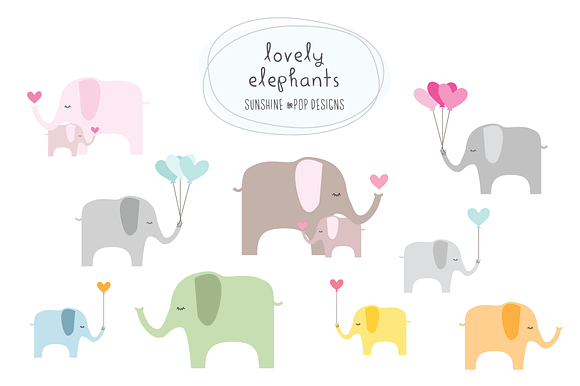 Lovely Elephants (Vector File) preview 2