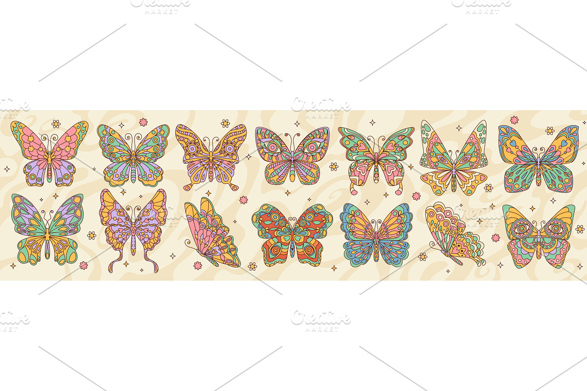 Retro groovy butterfly, hippie, an Animal Illustration by Vector Tradition