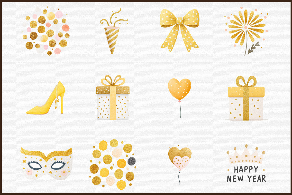 Golden Glitter Happy New Year Clipar, an Illustration by Sublimation Artist (Photo 3 of 6)