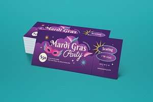 Blue Gradient Mardi Gras Ticket