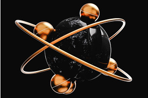 Closeup golden balls and rings