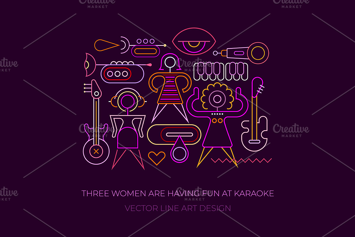 Women Are Having Fun At Karaoke, a Person Illustration by danjazzia (Photo 1 of 3)