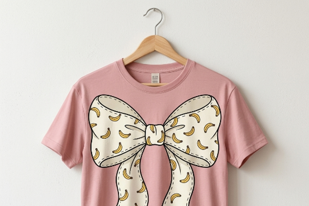 Banana Pattern Coquette Bow PNG, a Shirt Mockup by Vector Stall (Photo 1 of 16)
