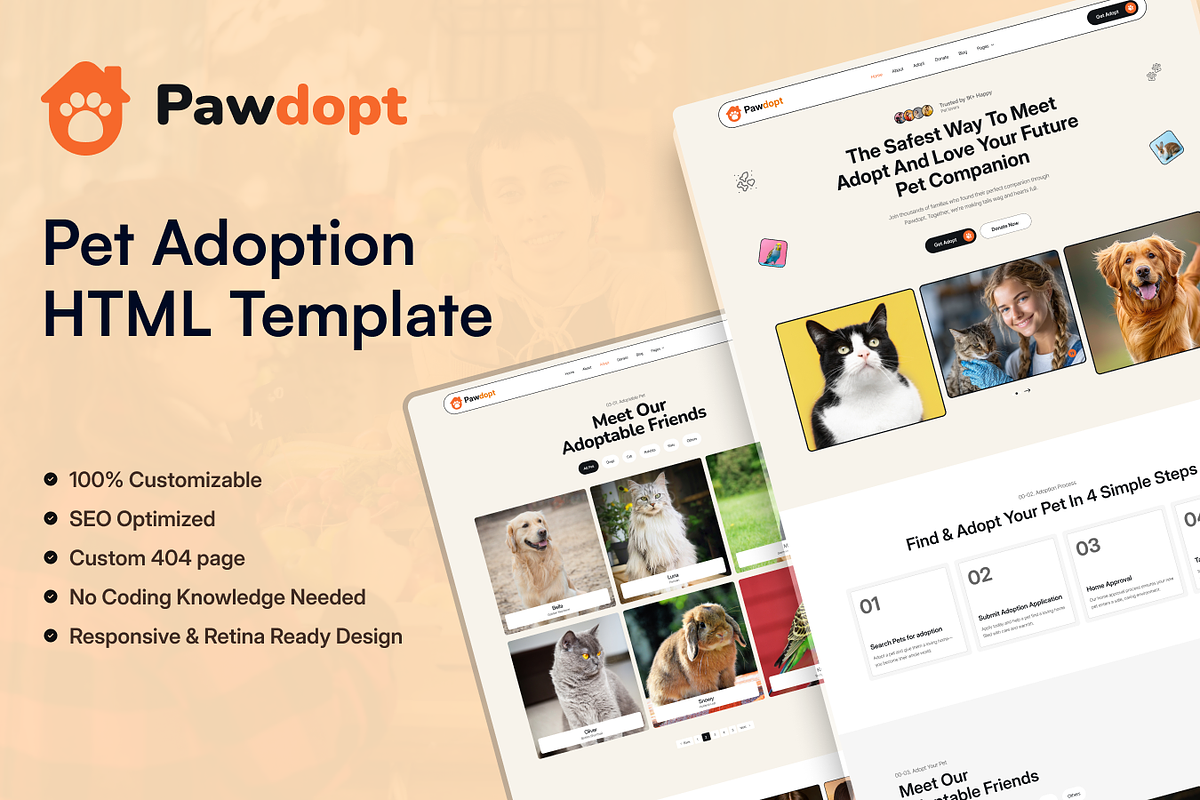 Pawdopt - Pet Adoption HTML Template, a HTML Template by TNCFlow (Photo 1 of 5)