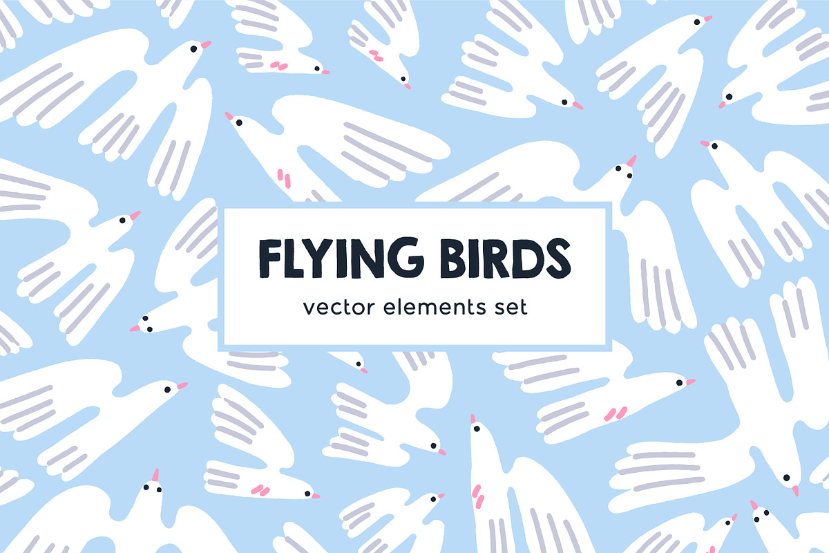 Birds: doves, pigeons fly in sky set, an Animal Illustration by Good Studio (Photo 1 of 4)