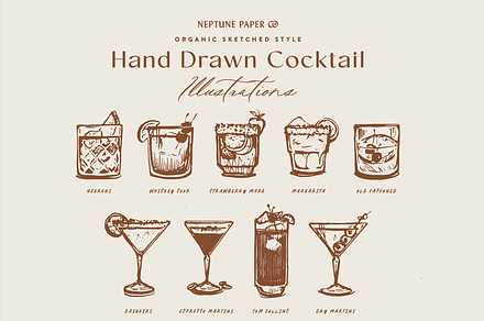Hand Drawn Cocktails, a Decorative Illustration by Neptune Paper Co.