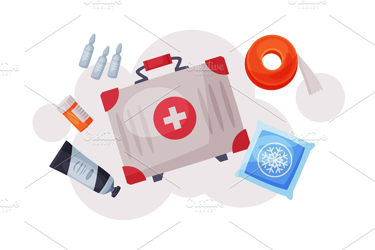First Aid Kit with Medications and, an Object Illustration by TopVectors
