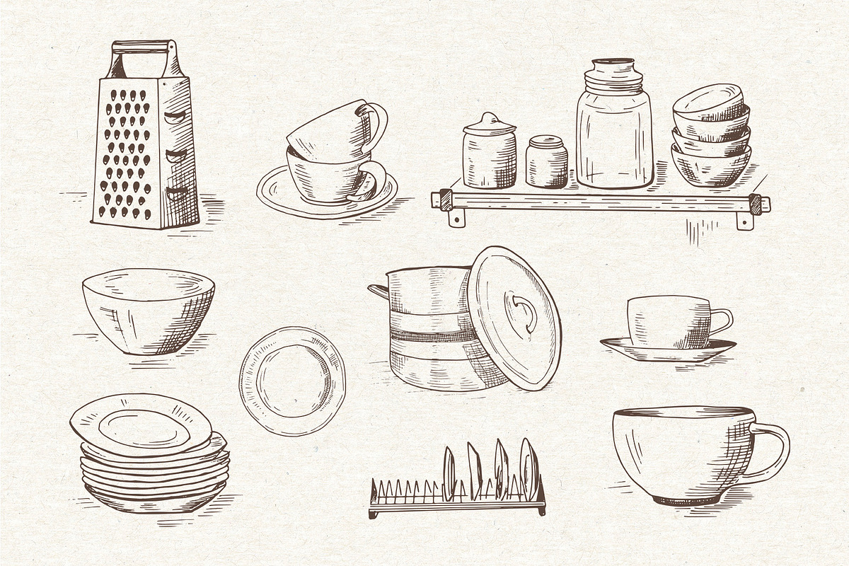Kitchenware. Vector sketches., an Object Graphic by Canatic (Photo 3 of 10)