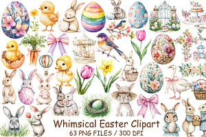 Watercolor Whimsical Easter Clipart, an Illustration by Design Market
