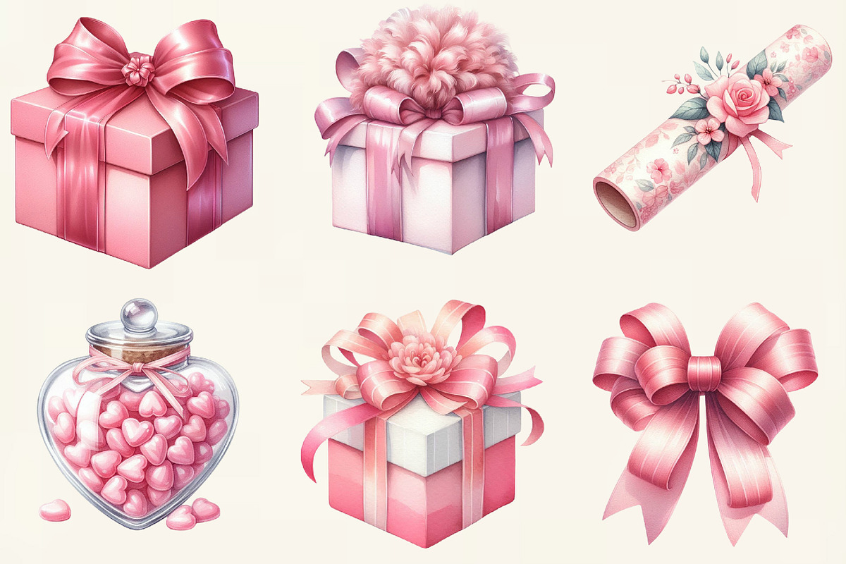 Watercolor Valentine Gift Clipart, an Illustration by DreamCafeArt (Photo 4 of 6)