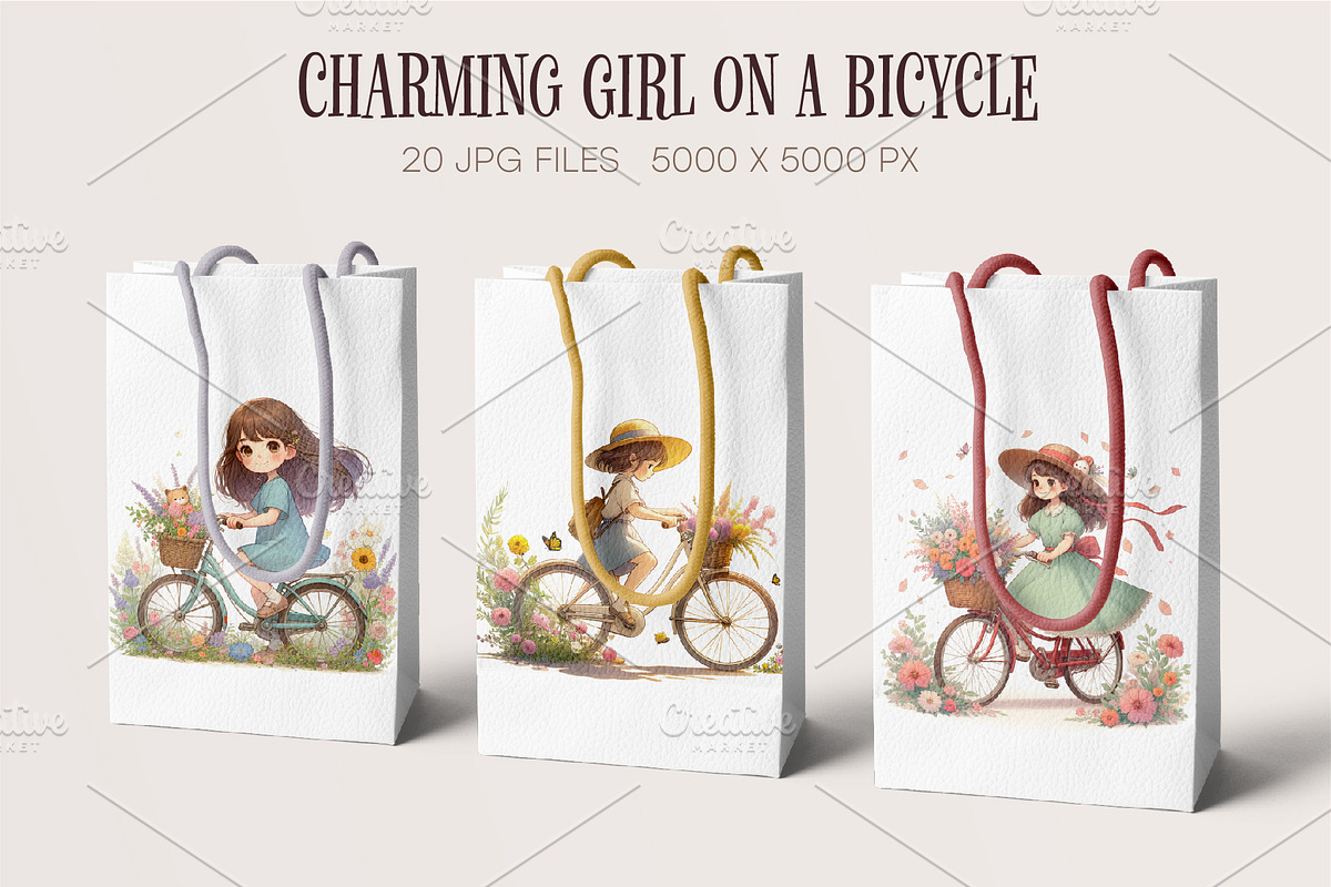 Girl on a Bicycle. Wall art., a Decorative Illustration by KENO Mascots (Photo 4 of 5)