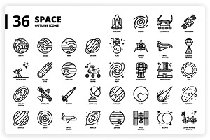 36 Space Icons X 3 Styles