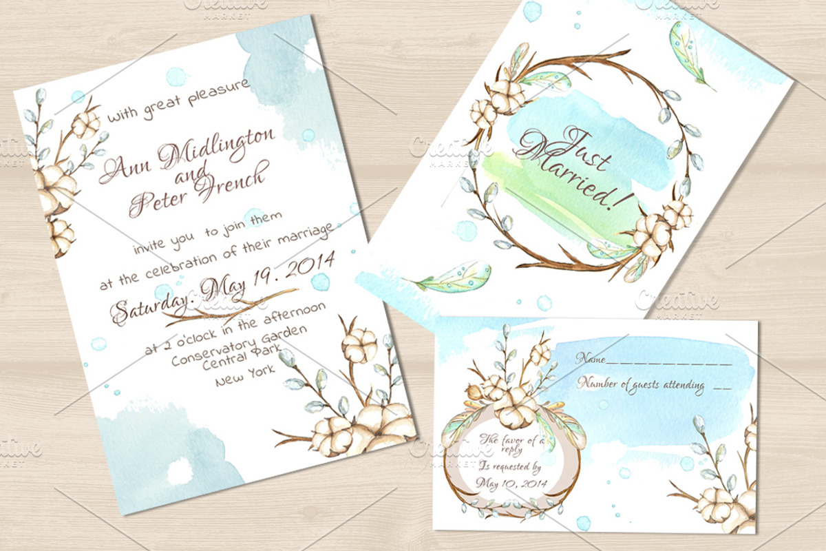 Watercolor cotton boho set, a Texture Illustration by artdreamer (Photo 3 of 3)