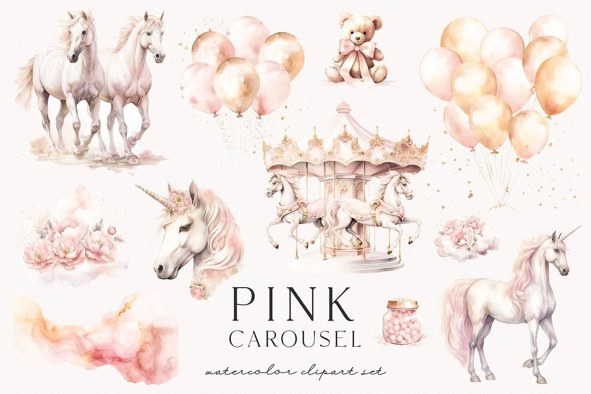 Pink Carousel, a Decorative Illustration by PeDe Designs (Photo 2 of 7)