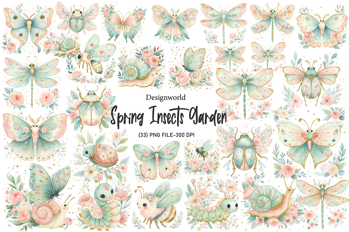 Spring Insects Garden Clipart, an Illustration by Designworld (Photo 1 of 8)