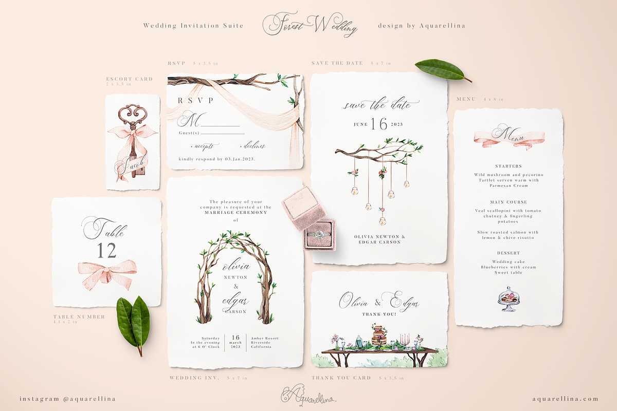 Peach Forest Wedding Invitations, an Invitation Template by Aquarellina (Photo 2 of 4)