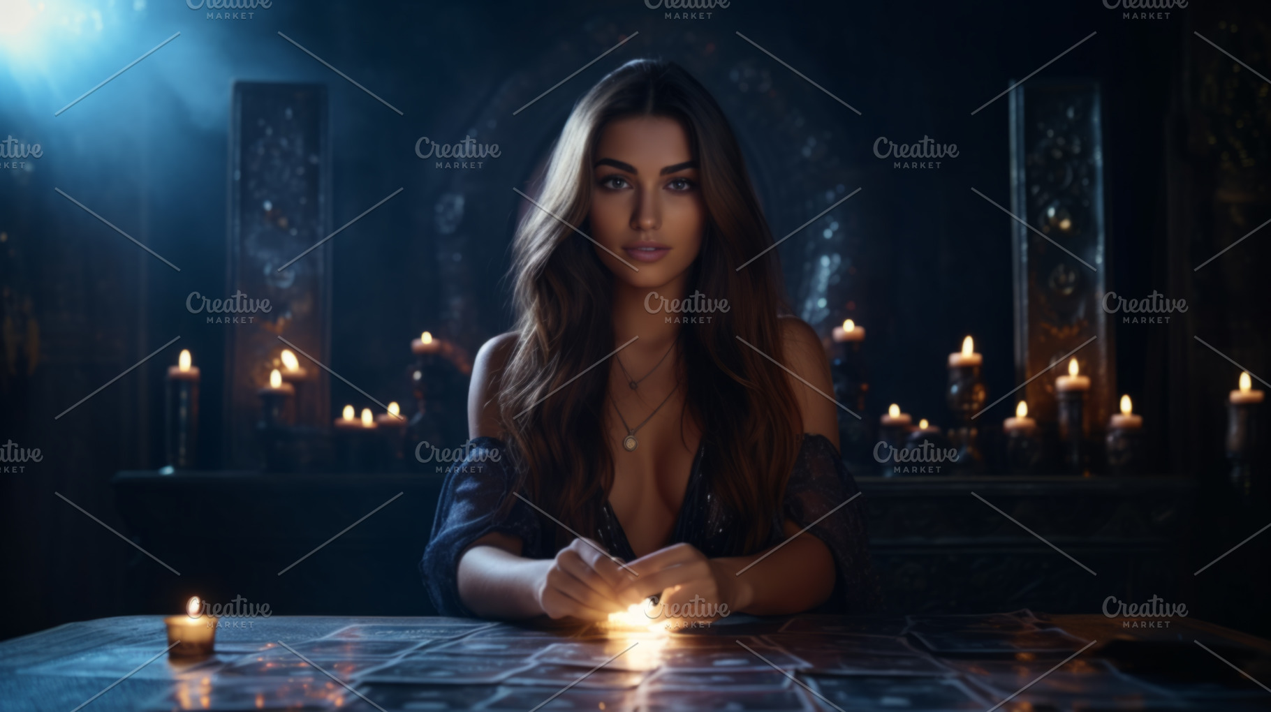 beautiful young woman tarot fortune teller in a fortune telling consultation, a Person Photo by Natalia Klenova's Shop