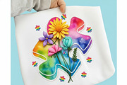 Faux Yarn Autism Puzzle Floral Shirt, an Illustration by designcity5 (Thumbnail 1 of 9)