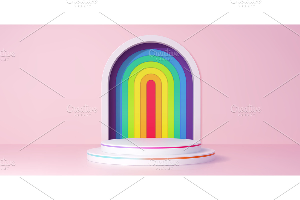 3D podium stage with rainbow, a Decorative Illustration by Buch&Bee