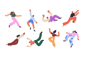 People flying in free poses set, a Person Illustration by Good Studio