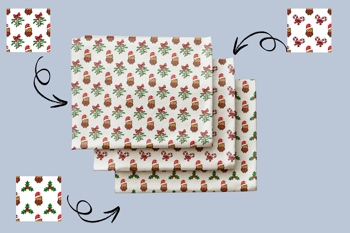 Christmas Owl: Patterns & Clipart, a Seasonal Illustration by Elatedowl (Photo 5 of 16)