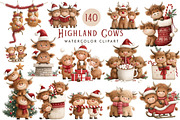 Watercolor Christmas Highland Cow, a Seasonal Illustration by Nicolle's Colorful Art (Thumbnail 1 of 7)