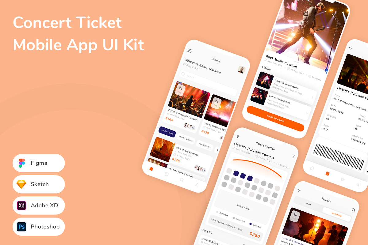 Concert Ticket Mobile App UI Kit, an UI Kit Template by Betush